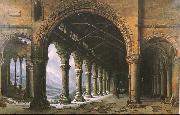 louis daguerre, The Effect of Fog and Snow Seen through a Ruined Gothic Colonnade